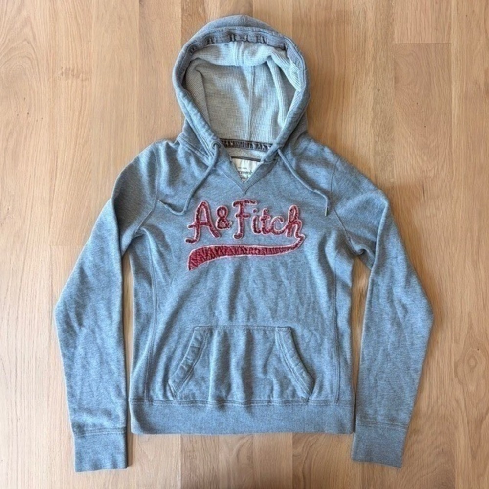 Velvet Script Vintage Womens Abercrombie & Fitch Waffle-Lined Hoodie Gray Y2K M - Picture 5 of 8